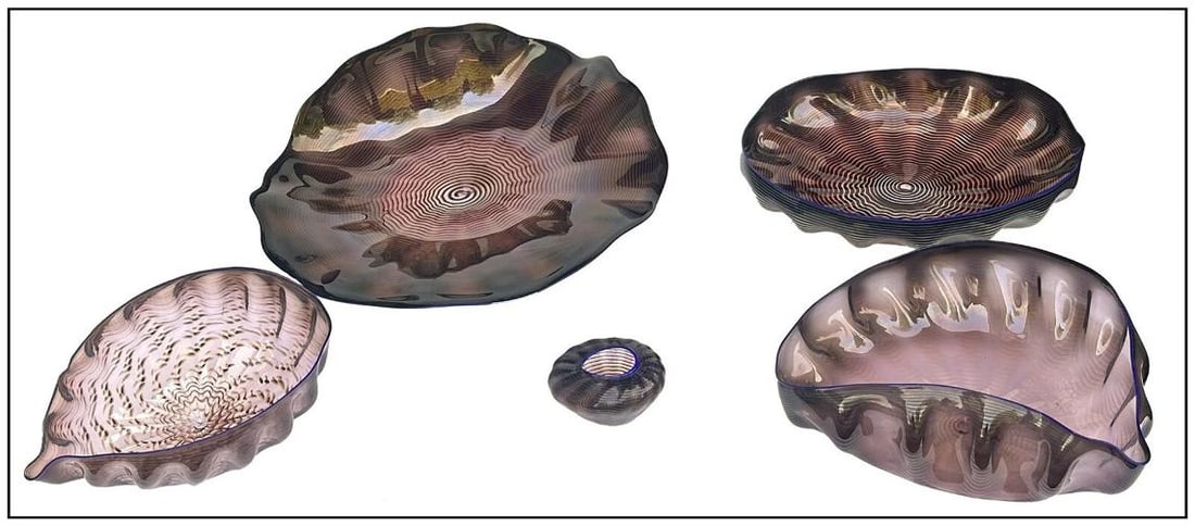 Dale Chihuly Large Original 5 Piece Seaform Macchia Set Hand Signed Blown Glass - 5