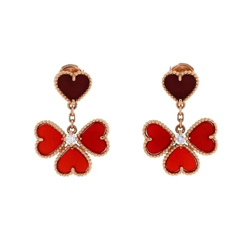 Van Cleef & Arpels Sweet Alhambra Effeuillage Heart Earrings 18K Rose Gold: Condition: Pre-owned - Good,Brand: Van Cleef & Arpels,Main Stone: Diamond,Metal: 18K Rose Gold,Metal Purity: 18K,Style: Earrings,Type: Earrings,Color: Rose Gold,Material: 18K Rose Gold, Carnelian, Dia