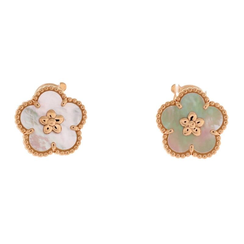 Van Cleef & Arpels Lucky Spring Plum Blossom Stud Earrings 18K Rose Gold: Condition: Pre-owned - Good,Brand: Van Cleef & Arpels,Main Stone: Unknown,Metal: 18K Rose Gold,Metal Purity: 18K,Style: Stud,Type: Earrings,Color: Rose Gold,Material: 18K Rose Gold, Mother Of Pearl