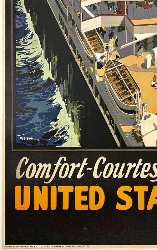 Original Vintage Poster UNITED STATES LINES LEVIATHAN Cruise Ship Travel OL - 4