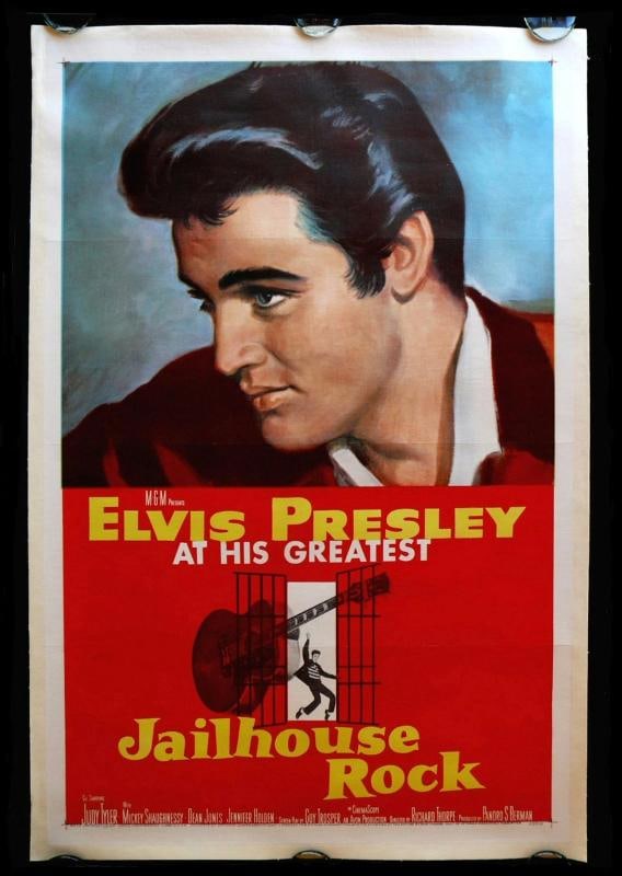 JAILHOUSE ROCK ORIGINAL MOVIE POSTER LINEN ELVIS PRESLEY 1957: This is a beautiful example of an original 27" x 41" U.S. one sheet movie poster from the classic "JAILHOUSE ROCK". These are very difficult to find in any condition. 