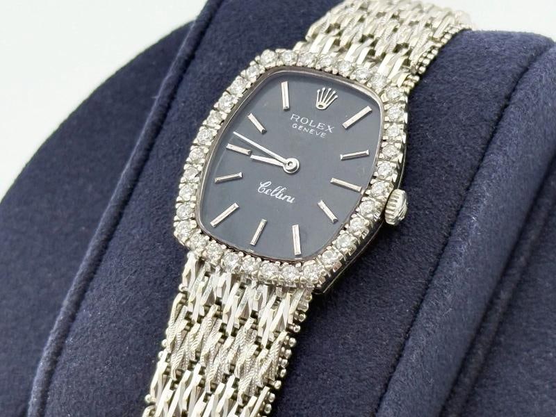 Vintage Rolex Cellini 3803 Diamond Bezel Grey Dial 18k White Gold - 2