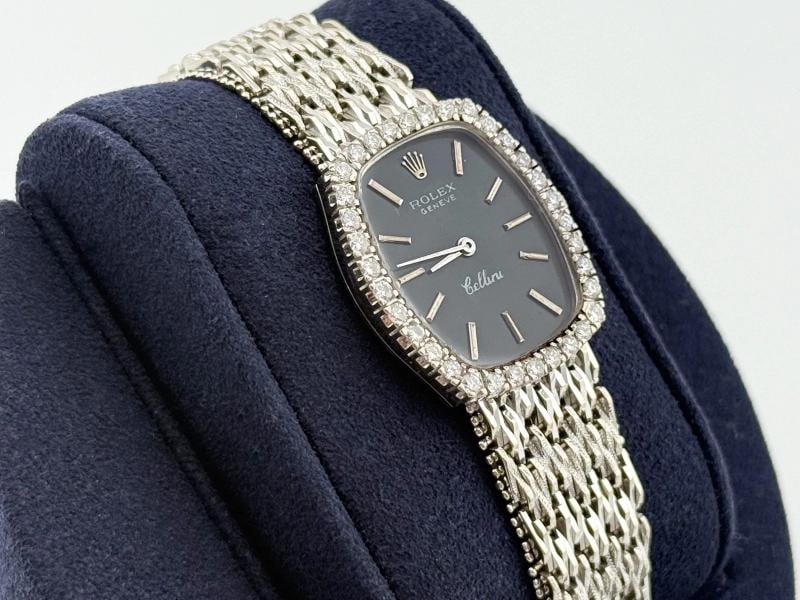 Vintage Rolex Cellini 3803 Diamond Bezel Grey Dial 18k White Gold - 3