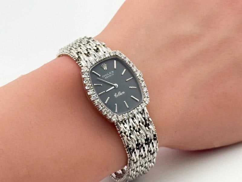 Vintage Rolex Cellini 3803 Diamond Bezel Grey Dial 18k White Gold - 4