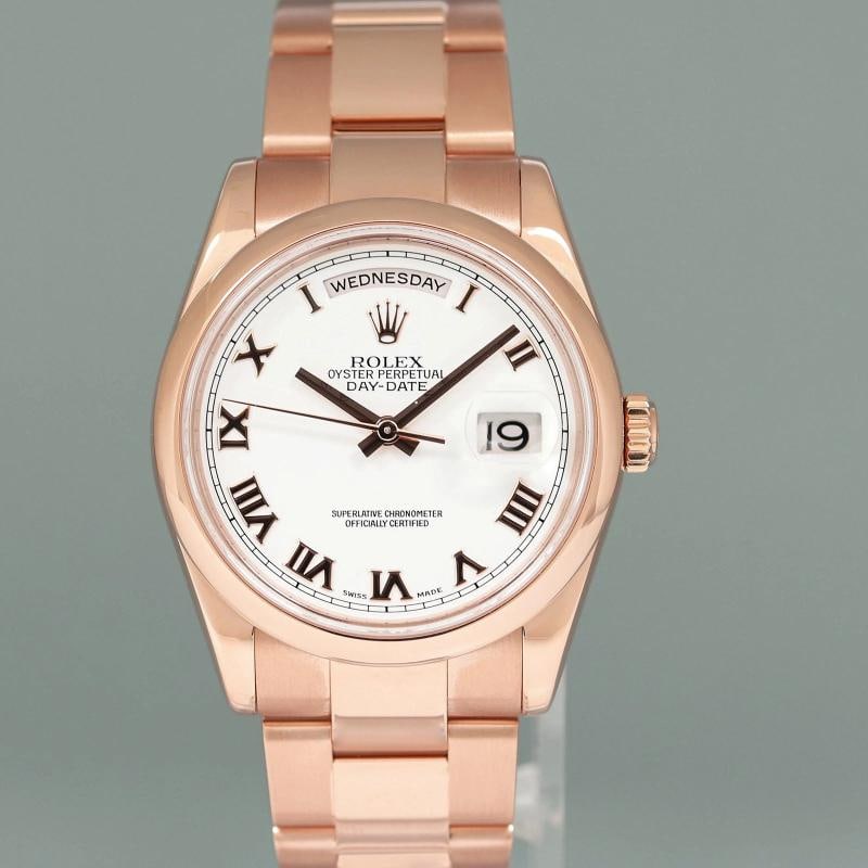 MINT Rolex President Day Date 36mm Rose Gold 118205 White Roman Watch Box - 2