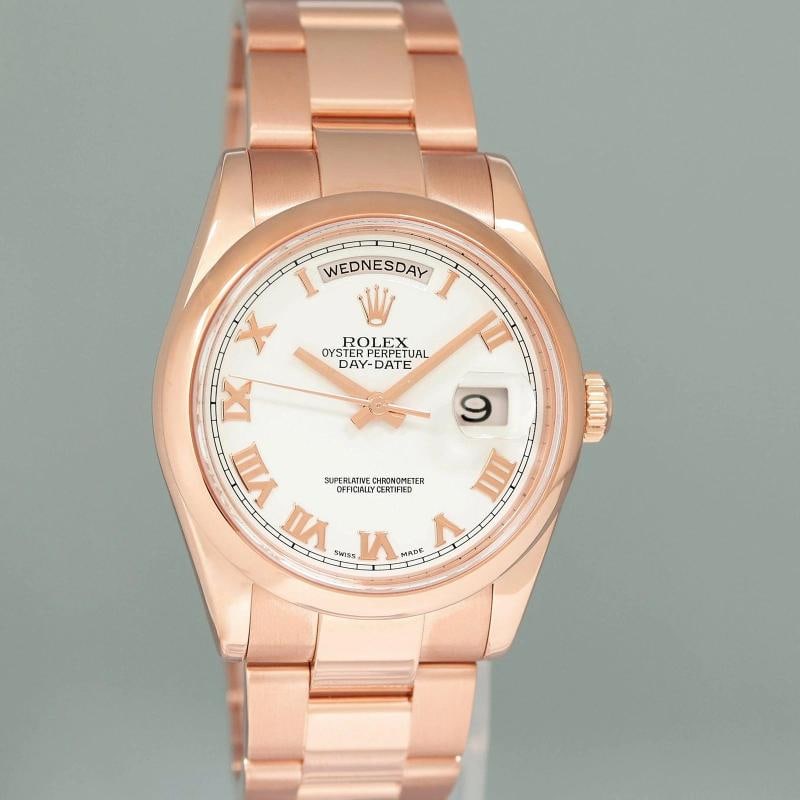 MINT Rolex President Day Date 36mm Rose Gold 118205 White Roman Watch Box - 3