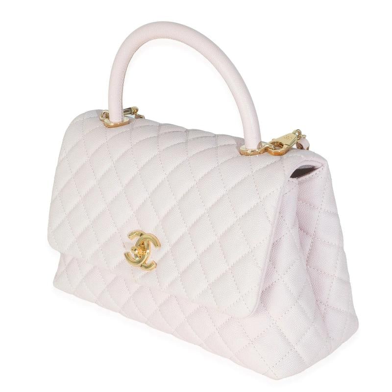 Chanel Light Pink Quilted Caviar Medium Coco Top Handle Handbag - 3