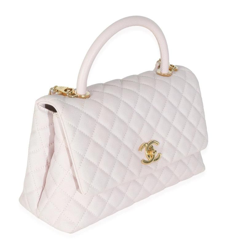 Chanel Light Pink Quilted Caviar Medium Coco Top Handle Handbag - 4