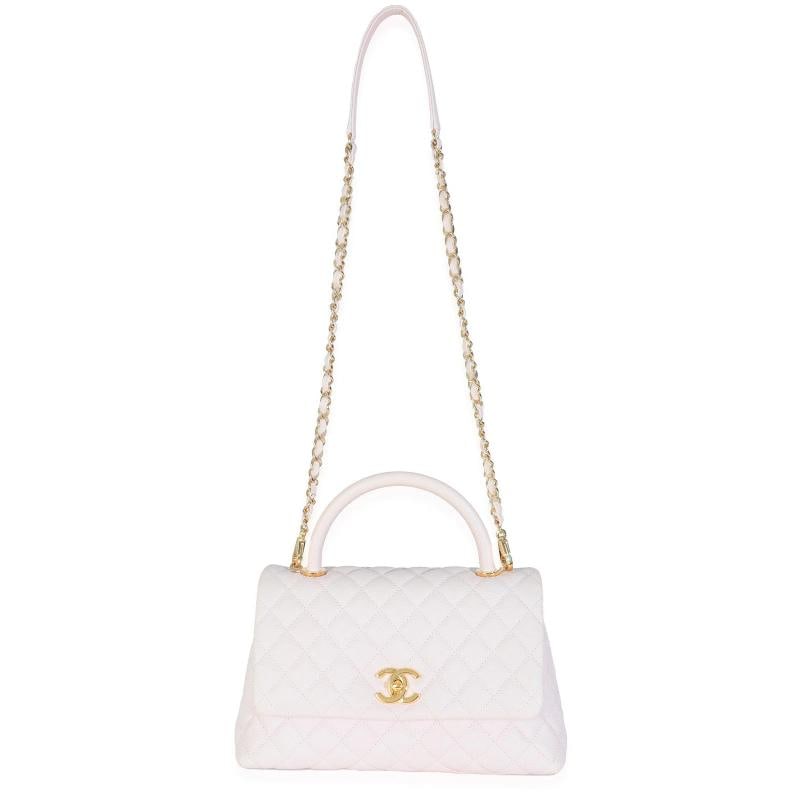 Chanel Light Pink Quilted Caviar Medium Coco Top Handle Handbag - 6