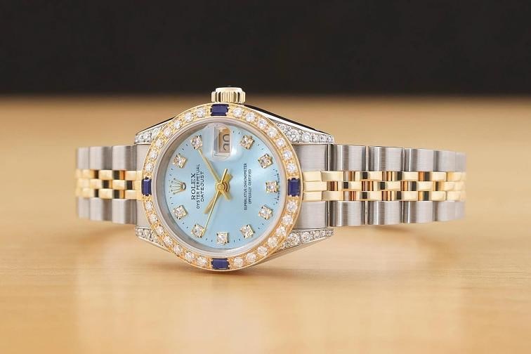 ROLEX LADIES DATEJUST 69173 ICE BLUE FACTORY DIAMOND SAPPHIRE 18K GOLD SS WATCH - 2