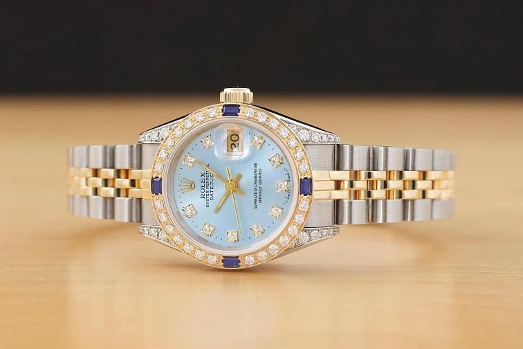 ROLEX LADIES DATEJUST 69173 ICE BLUE FACTORY DIAMOND SAPPHIRE 18K GOLD SS WATCH - 3