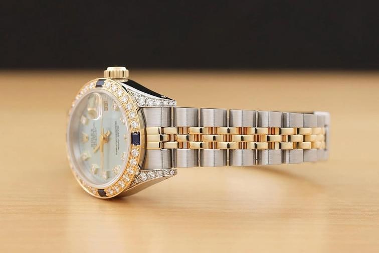 ROLEX LADIES DATEJUST 69173 ICE BLUE FACTORY DIAMOND SAPPHIRE 18K GOLD SS WATCH - 4