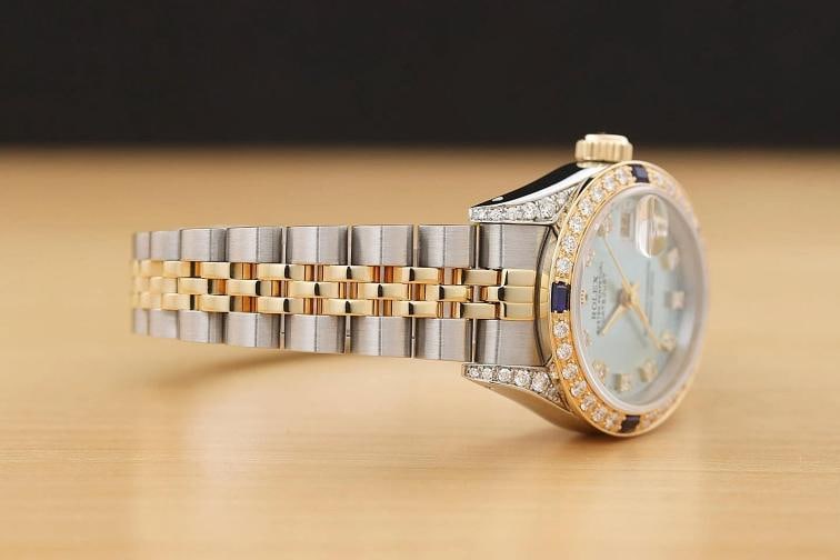 ROLEX LADIES DATEJUST 69173 ICE BLUE FACTORY DIAMOND SAPPHIRE 18K GOLD SS WATCH - 7