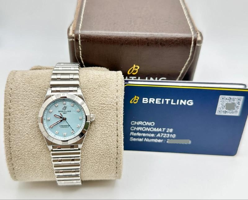 2026 NEW Breitling Chronomat Ladies A72310 Blue MOP Diamond Dial Steel Box Paper: Condition: New with box and papers: This item is brand new and has never been worn. It still has the original packaging. ,Bezel Color: Silver,Dial Pattern: Mother of Pearl,Indices: Diamond Markers,Yea