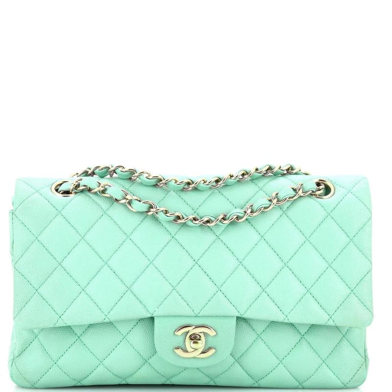 Chanel Classic Double Flap Bag Quilted Caviar Medium: Condition: Pre-owned - Good,Brand: Chanel,Exterior Material: Leather,Style: Shoulder Bags,Exterior Color: Blue,Department: Women,Size: Medium,Accessories: Authenticity Card Estimated Retail Price: $10