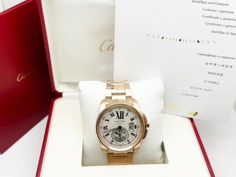 Cartier Calibre W7100018 42mm Ref 3300 18K Rose Gold Box Paper: Style Number: W7100018 / 3300 Year: 2018 Model: Cartier Calibre Case Material: 18K Rose Gold Band: 18K Rose Gold Bezel: 18K Rose Gold Weight: 257 Grams Dial: Silver Face: Sapphire Crystal Case Size: 4
