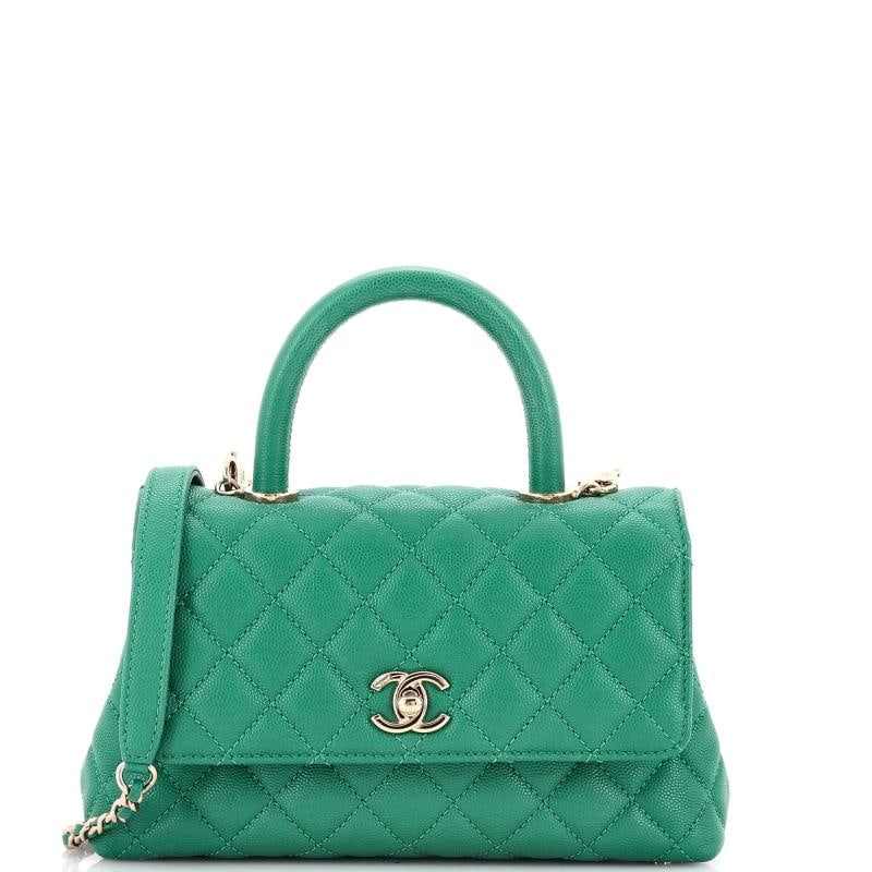 Chanel Coco Top Handle Bag Quilted Caviar Mini: Accessories: With Strap Measurements: Handle Drop 3.5", Height 6", Width 9.5", Depth 4", Strap Drop 17.5" . Condition: Pre-owned - Excellent,Brand: Chanel,Exterior Material: Leather,Style: Top