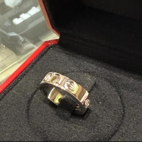 Cartier Love 18K White Gold 3 Diamond 5.5 mm Love Ring Size 53/6.5 Gram Wt. 9.6 - 2