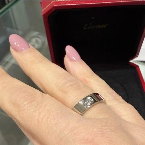 Cartier Love 18K White Gold 3 Diamond 5.5 mm Love Ring Size 53/6.5 Gram Wt. 9.6 - 6