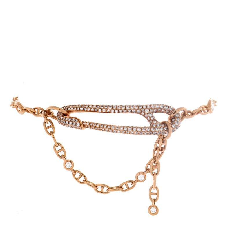 Hermes Chaine d'Ancre Punk Bracelet 18K Rose Gold with Pave Diamonds Medium: Condition: Pre-owned - Good,Brand: Hermes,Main Stone: Diamond,Metal: 18K Rose Gold,Metal Purity: 18K,Style: Chain,Type: Bracelet,Color: Rose Gold,Material: 18K Rose Gold, Diamond 