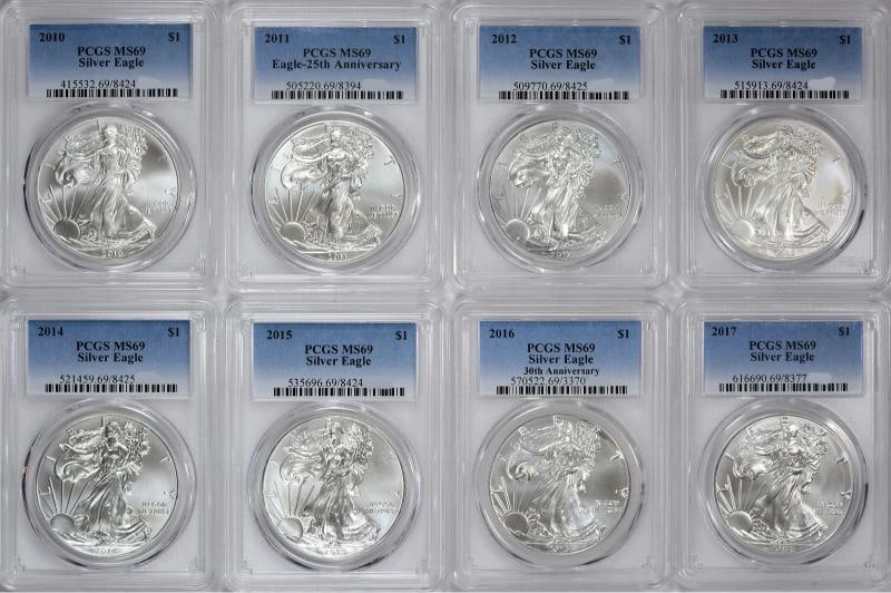 1986-2026 American Silver Eagles Complete 42 - Coin Set Each Graded PCGS MS69 - 7