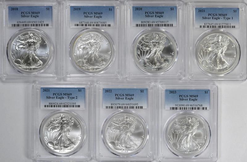 1986-2026 American Silver Eagles Complete 42 - Coin Set Each Graded PCGS MS69 - 9