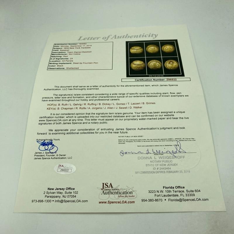 Babe Ruth & Lou Gehrig Sweet Spot 1934 Yankees Team Signed Baseball JSA COA - 3