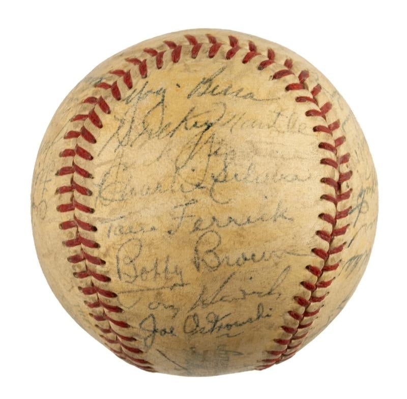 1951 Yankees World Series Champs Team Signed Baseball Mickey Mantle Rookie JSA - 2
