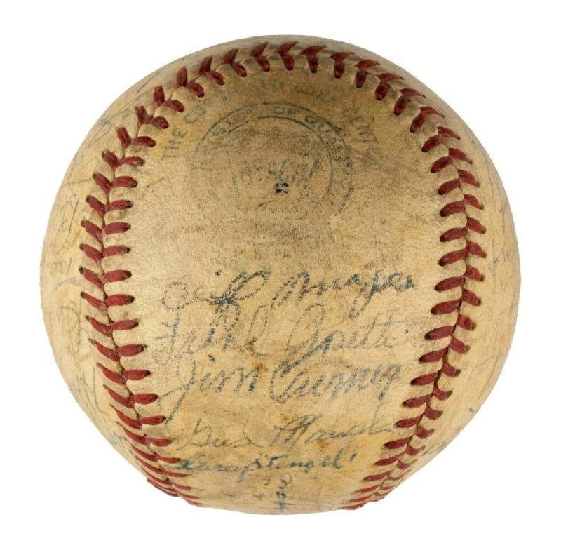 1951 Yankees World Series Champs Team Signed Baseball Mickey Mantle Rookie JSA - 4