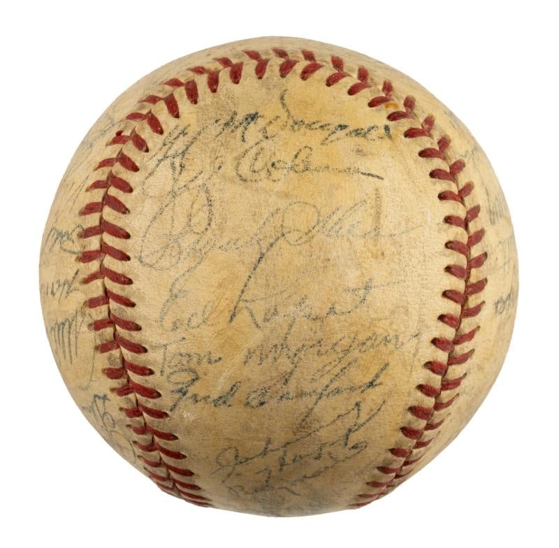 1951 Yankees World Series Champs Team Signed Baseball Mickey Mantle Rookie JSA - 5