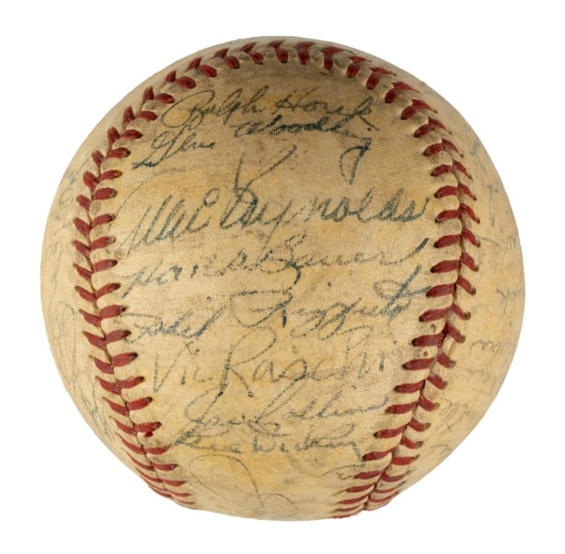 1951 Yankees World Series Champs Team Signed Baseball Mickey Mantle Rookie JSA - 6