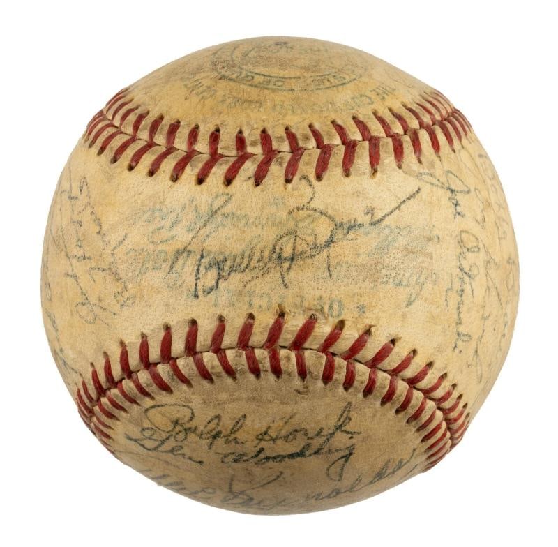 1951 Yankees World Series Champs Team Signed Baseball Mickey Mantle Rookie JSA - 7