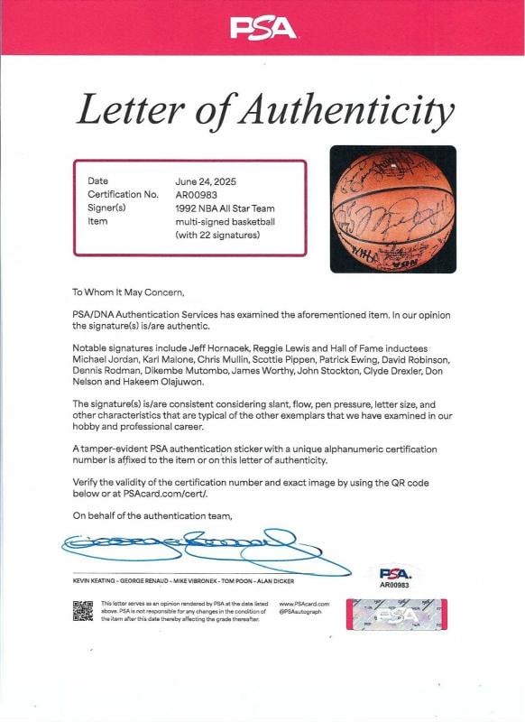 Michael Jordan 1992 All Star Game Signed Basketball Team USA Dream Team PSA - 8