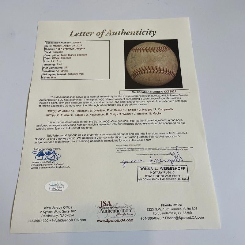 Jackie Robinson 1957 Brooklyn Dodgers Team Signed Baseball JSA COA - 3