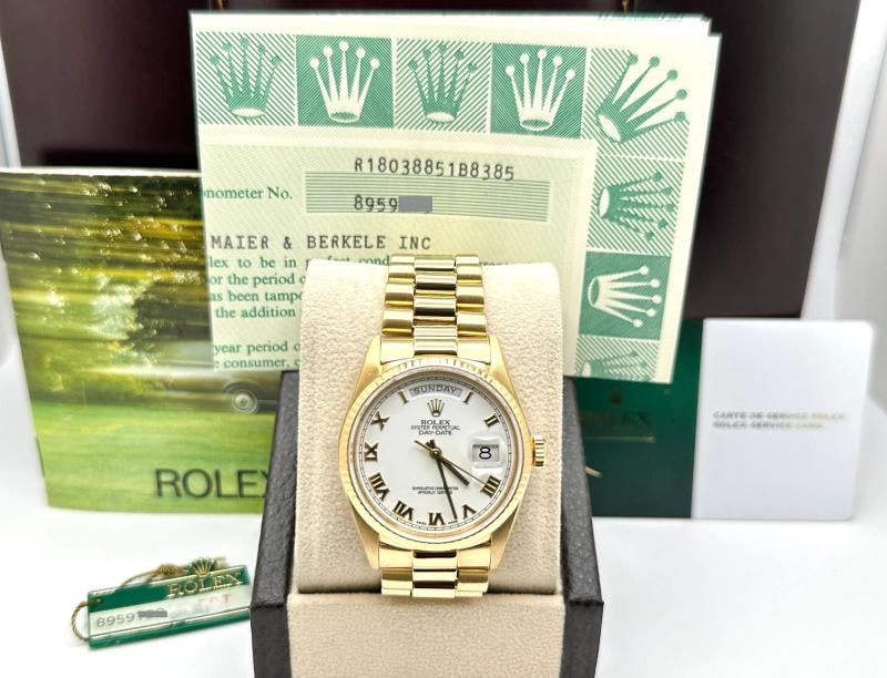 Rolex Day Date President 18038 36mm White Roman Dial 18K Yellow Gold Box Papers - 2