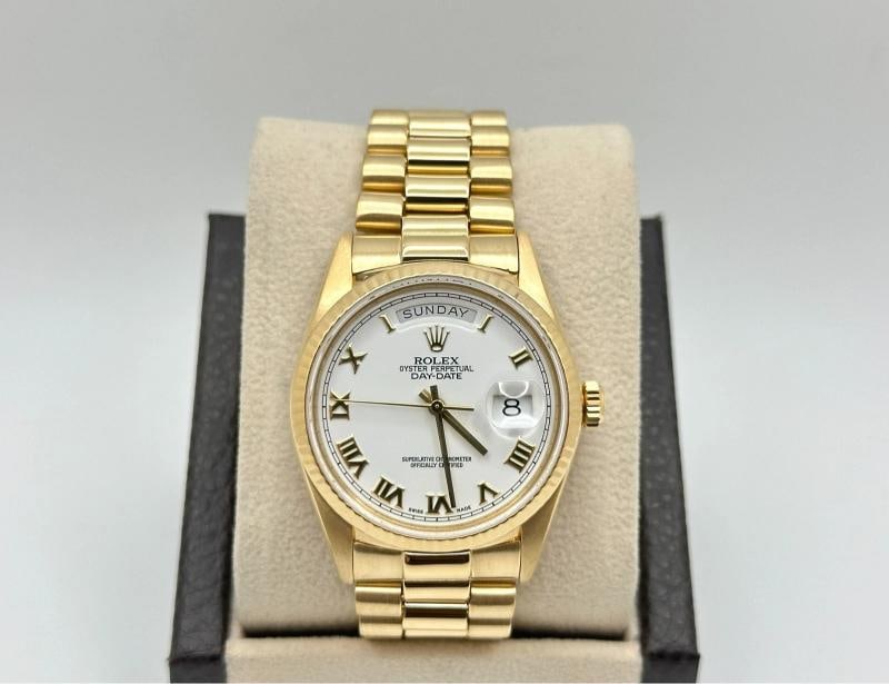Rolex Day Date President 18038 36mm White Roman Dial 18K Yellow Gold Box Papers - 3
