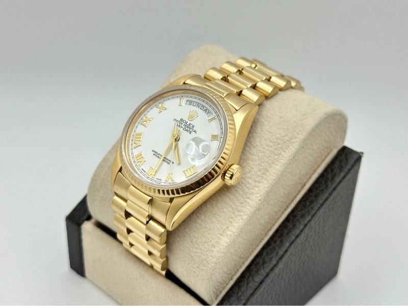 Rolex Day Date President 18038 36mm White Roman Dial 18K Yellow Gold Box Papers - 4