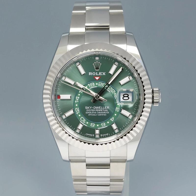 2024 NEW PAPERS Rolex Sky-Dweller Steel Green Oyster Fluted 42mm 336934 Watch - 2