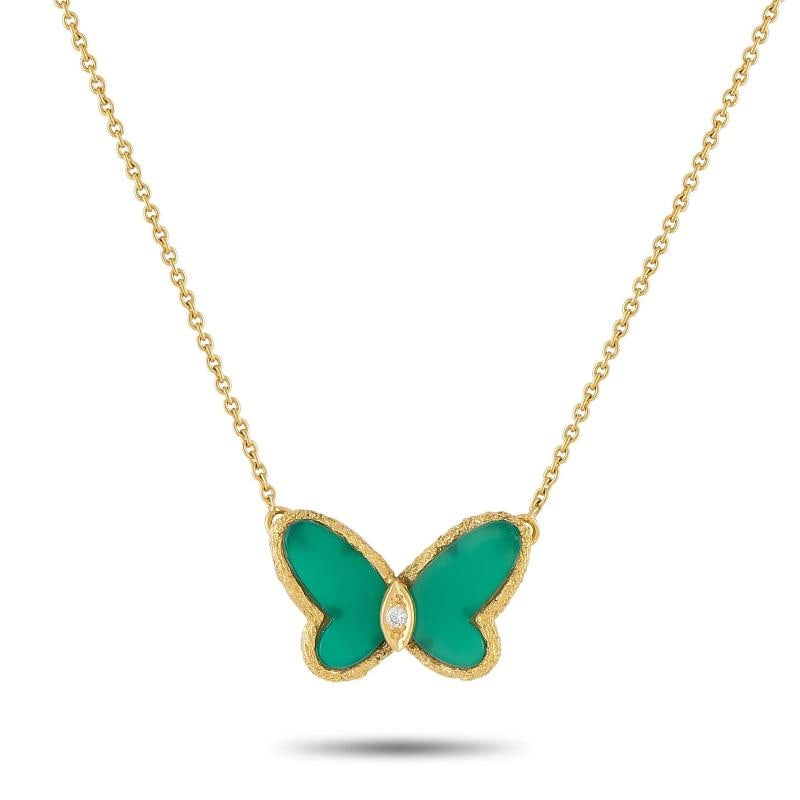 Van Cleef & Arpels 18K Yellow Gold Chrysoprase Butterfly Necklace VC09-031626: Condition: Pre-owned - Good: This item has been gently used but is in good condition. It might have a few signs of wear, like light scratches or tarnishing. All imperfections should be shown and descr