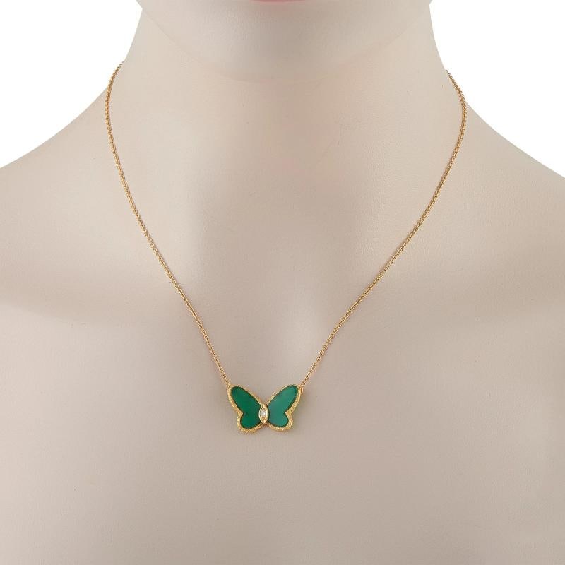 Van Cleef & Arpels 18K Yellow Gold Chrysoprase Butterfly Necklace VC09-031626 - 2