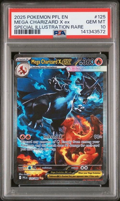 2025 POKEMON PFL EN-PHANTASMAL FLAMES #125 MEGA CHARIZARD X EX PSA 10: Condition: Graded - PSA 10: Professionally graded ,Graded: Yes,Set: 2025 POKEMON PFL EN-PHANTASMAL FLAMES,Game: Pokƒ©mon TCG,Character: MEGA CHARIZARD X EX,Card Name: MEGA CHARIZARD X EX,Gra