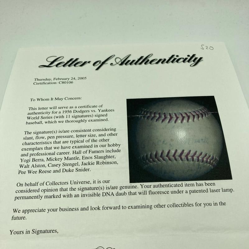 Jackie Robinson & Mickey Mantle Signed 1956 World Series Game Used Baseball PSA - 10
