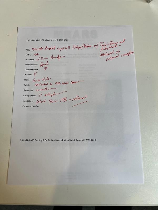 Jackie Robinson & Mickey Mantle Signed 1956 World Series Game Used Baseball PSA - 11