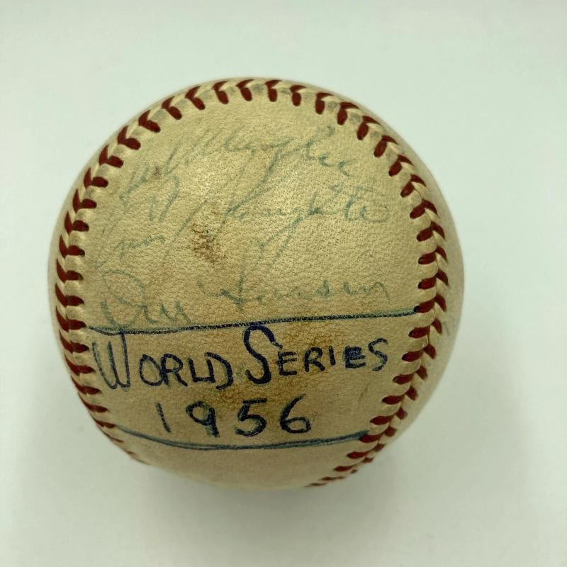Jackie Robinson & Mickey Mantle Signed 1956 World Series Game Used Baseball PSA - 5