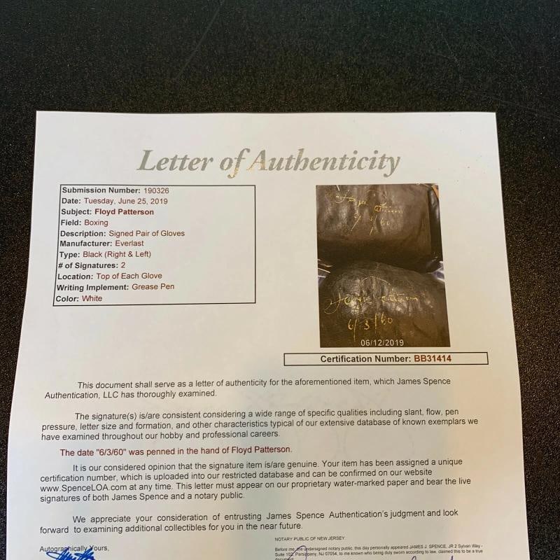 Floyd Patterson Signed & Dated Vintage 1960 Everlast Boxing Gloves Pair JSA COA - 10