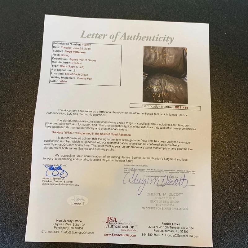 Floyd Patterson Signed & Dated Vintage 1960 Everlast Boxing Gloves Pair JSA COA - 4