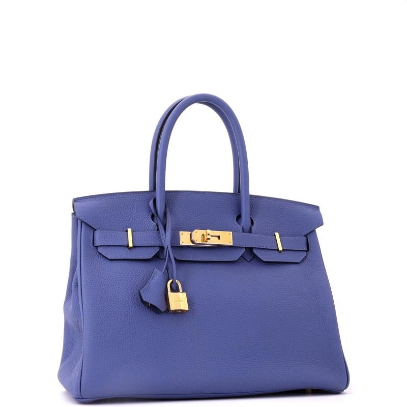 Hermes Birkin Handbag Blue Togo with Gold Hardware 30 - 3