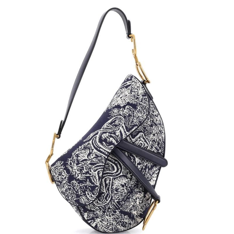 Christian Dior Toile De Jouy Saddle Bag Embroidered Canvas Medium: Condition: Pre-owned - Excellent,Brand: Christian Dior,Exterior Material: Canvas Plain,Style: Shoulder Bags,Exterior Color: Blue,Department: Women,Size: Medium Condition: Great. Exterior: minor