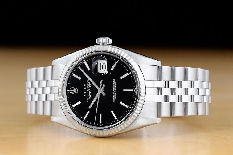 ROLEX MENS DATEJUST BLACK 18K WHITE GOLD STEEL WATCH w/ FOLDED JUBILEE BAND - 3