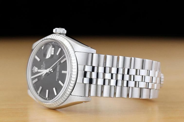 ROLEX MENS DATEJUST BLACK 18K WHITE GOLD STEEL WATCH w/ FOLDED JUBILEE BAND - 4